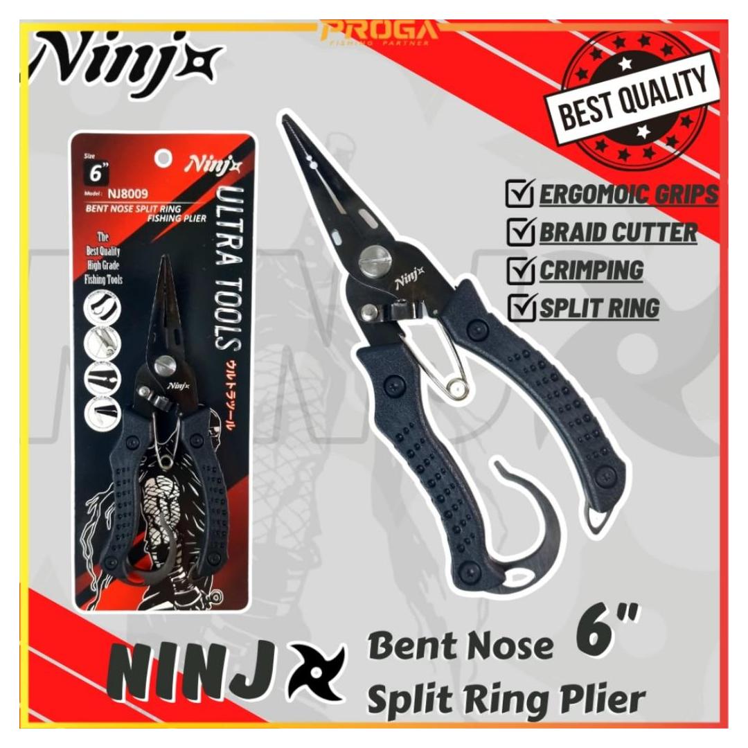 NINJ NJ8009 Bent Nose Split Ring Fishing Plier 6″ – Black