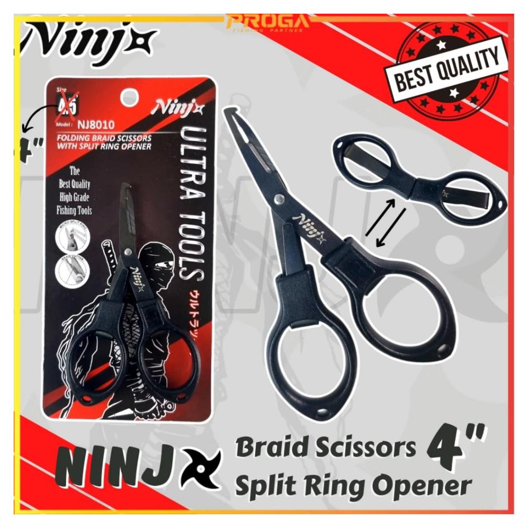 NINJ NJ8010 Folding Braid Fishing Scissors with Split Ring Opener 4″