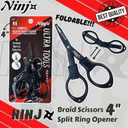 NINJ NJ8010 Folding Braid Fishing Scissors with Split Ring Opener 4″