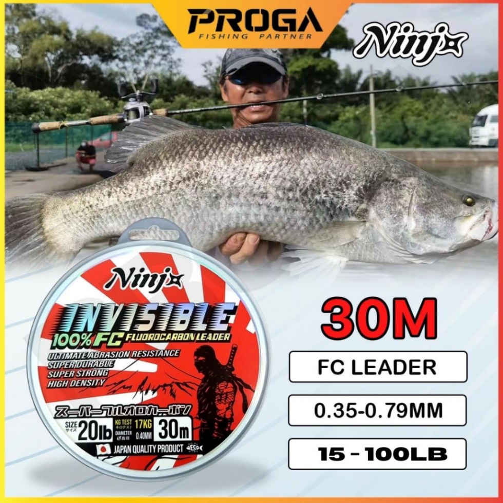 NINJx INVISIBLE FLUOROCARBON 100% FISHING LEADER LINE 30M (JAPAN MATERIAL & QUALITY)