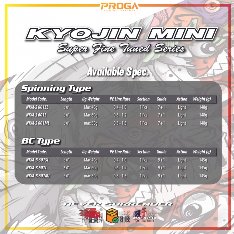 NINJ+ KYOJIN MINI MICRO JIGGING SPINNING/BC ROD