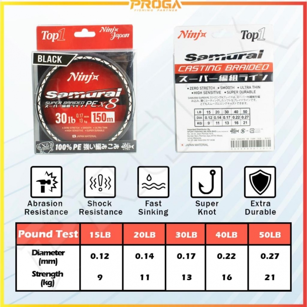 NINJx Samurai Super Braided PEx8 150m (JAPAN MATERIAL & QUALITY)