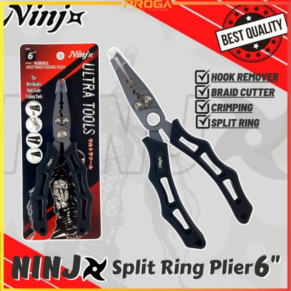 NINJ NJ8001 Split Ring Fishing Plier 6″ – Black