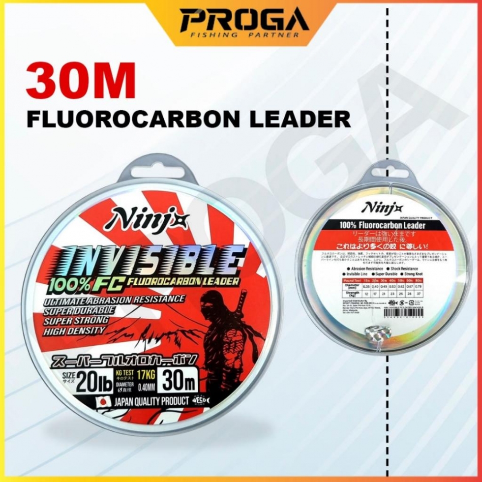 NINJx INVISIBLE FLUOROCARBON 100% FISHING LEADER LINE 30M (JAPAN MATERIAL & QUALITY)