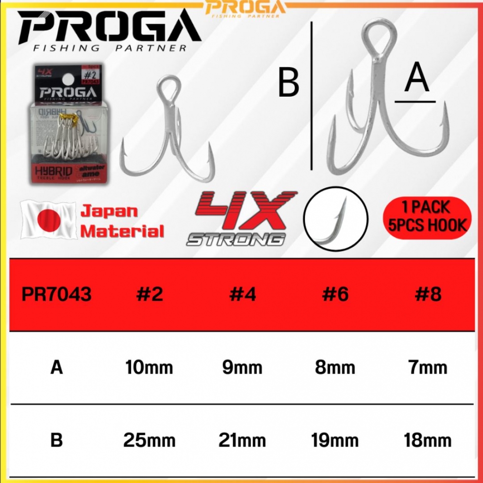 PROGA PR7043/PR7053 4X/3X Strong Hybrid Fishing Treble Hook MATA TIGA