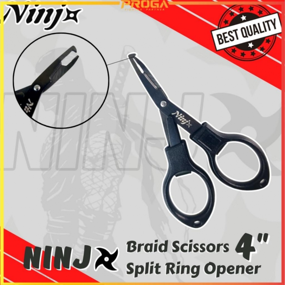 NINJ NJ8010 Folding Braid Fishing Scissors with Split Ring Opener 4″