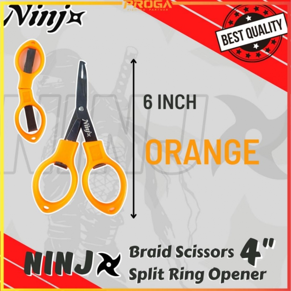 NINJ NJ8010 Folding Braid Fishing Scissors with Split Ring Opener 4″