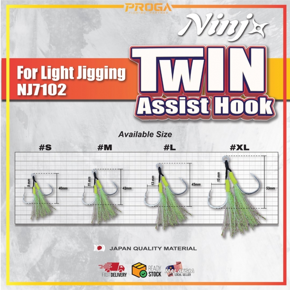 NINJ+ =NJ7102= TWIN ASSIST HOOK #S-#XL HOOK FOR LIGHT JIGGING