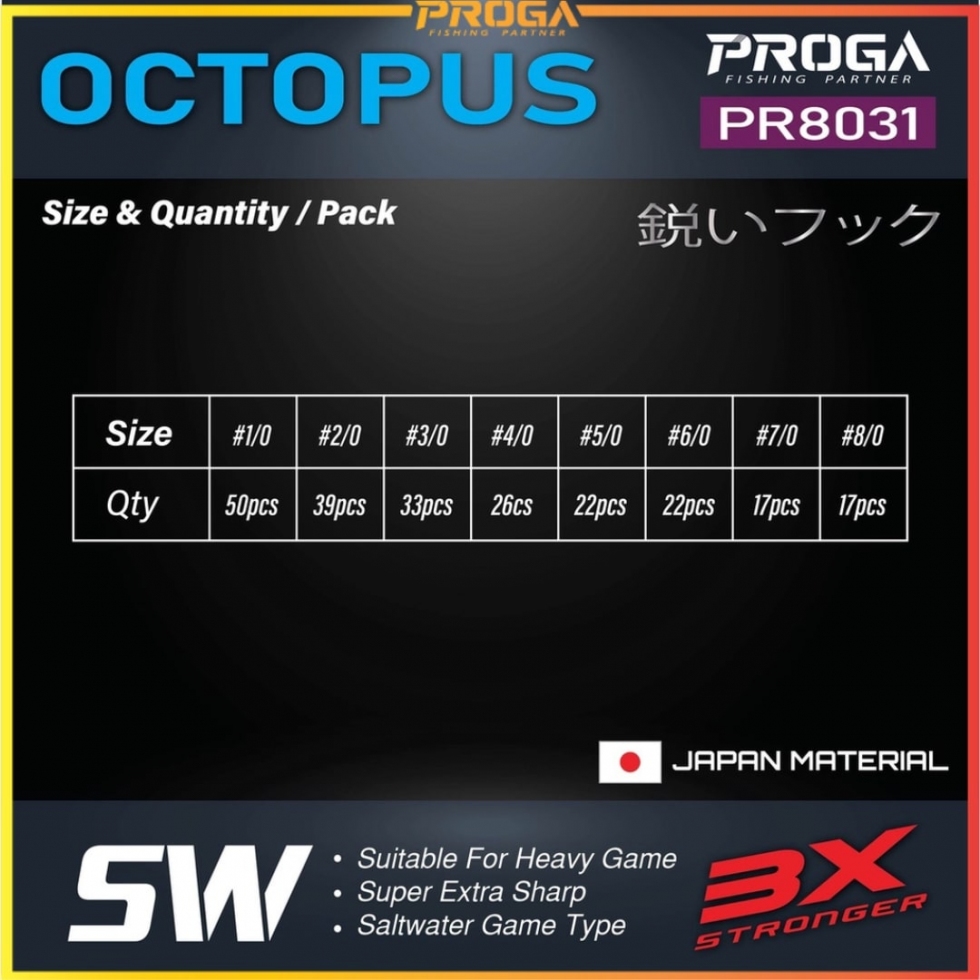 PR8031 PROGA OCTOPUS HOOK (BIG PKT) #1/0 - 8/0