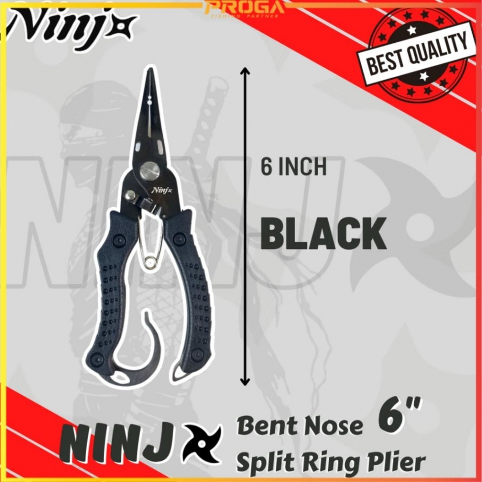 NINJ NJ8009 Bent Nose Split Ring Fishing Plier 6″ – Black