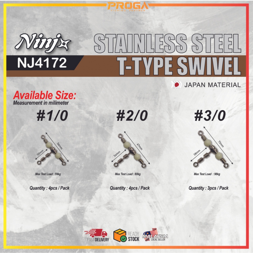 NINJ+ NJ4172 S/S T-TYPE SWIVEL #1/0-3/0 (1PKT 3PCS)