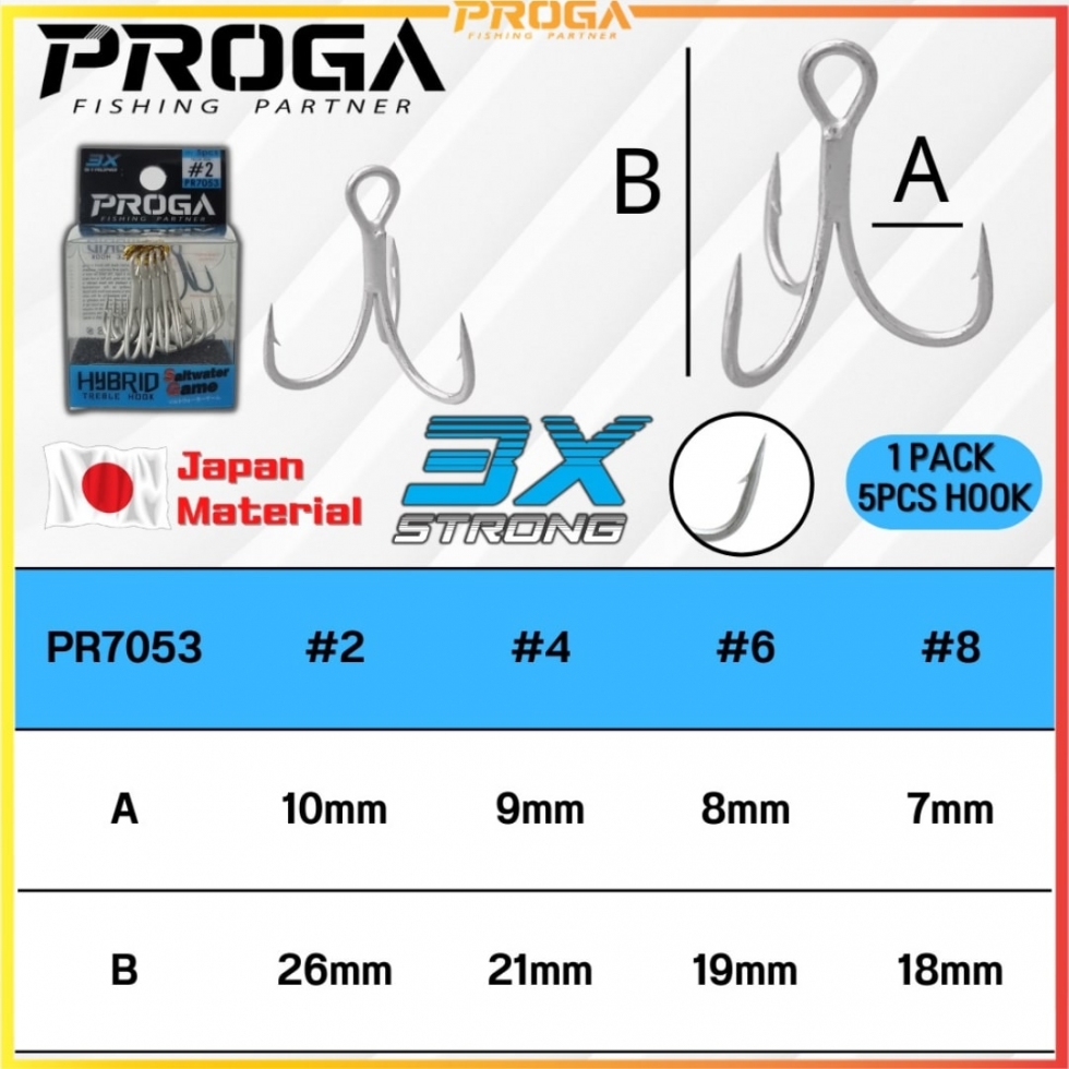 PROGA PR7043/PR7053 4X/3X Strong Hybrid Fishing Treble Hook MATA TIGA