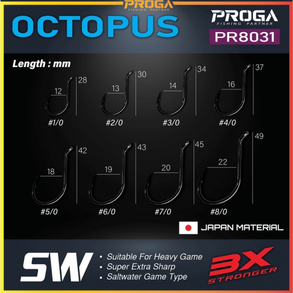 PR8031 PROGA OCTOPUS HOOK (BIG PKT) #1/0 - 8/0