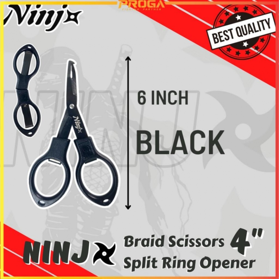 NINJ NJ8010 Folding Braid Fishing Scissors with Split Ring Opener 4″